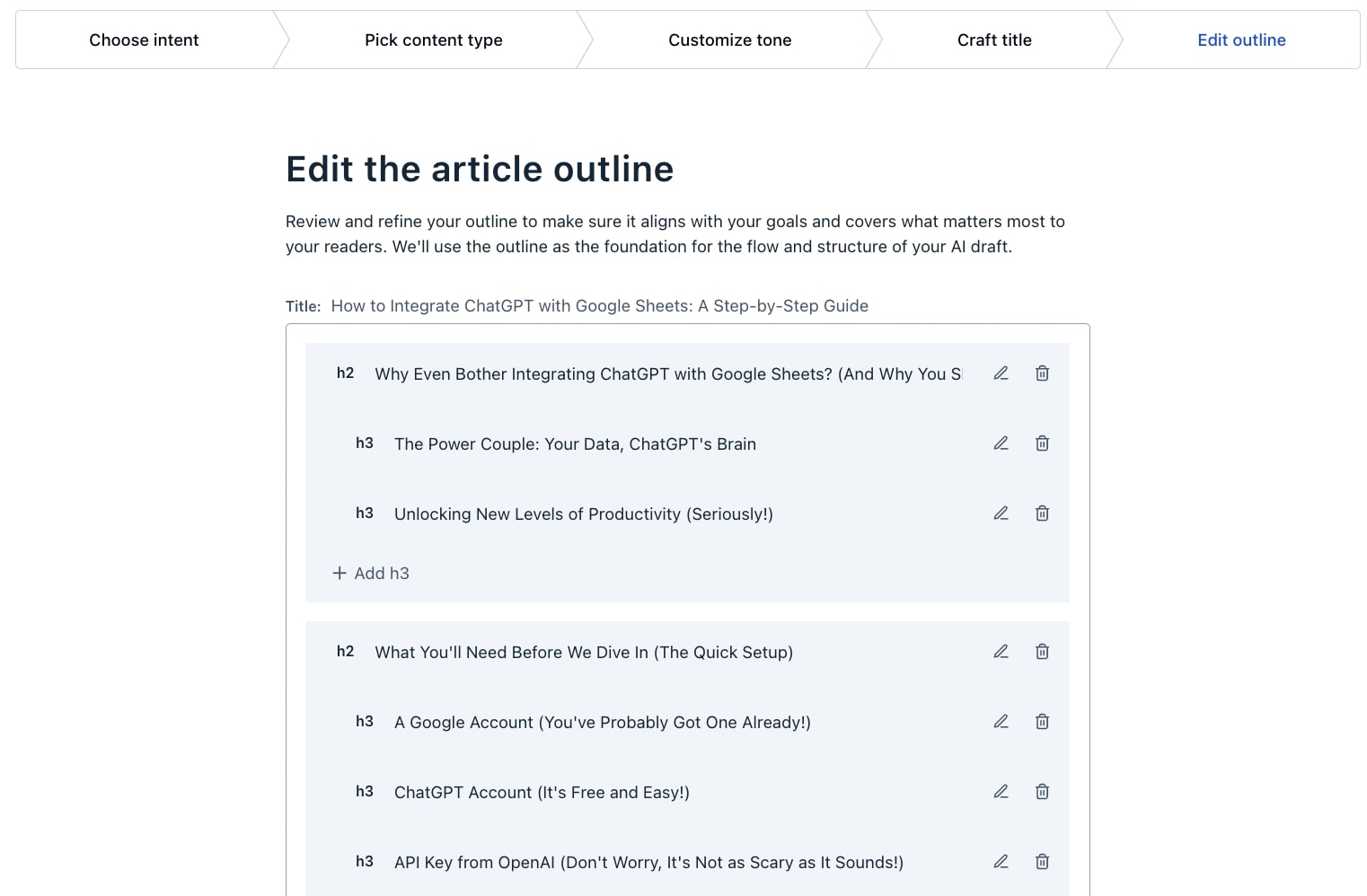 Creating an AI content outline in Clearscope