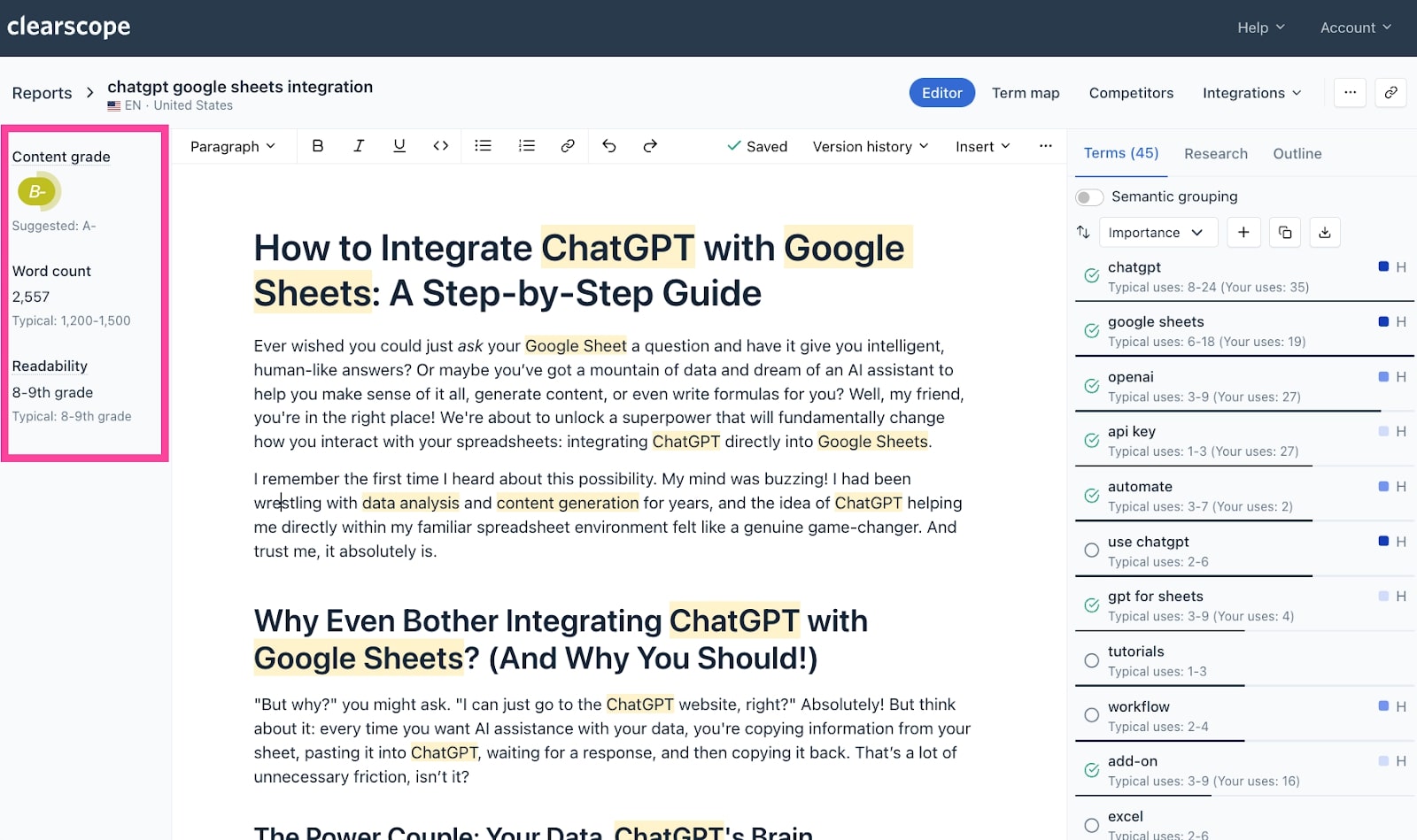 Clearscope content grade