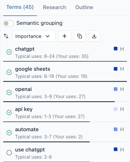 Terms recommendations