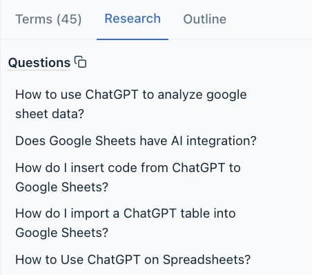 Research question recommendations