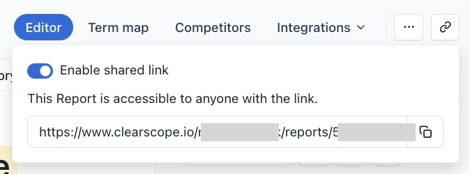 Clearscope report share link