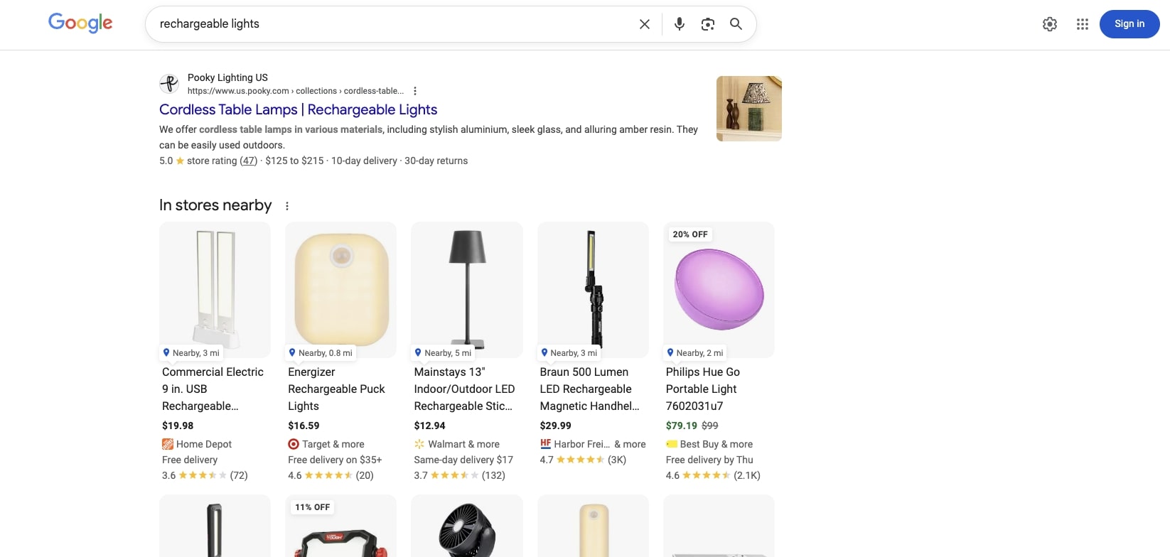Pooky ranking for "rechargeable lights"
