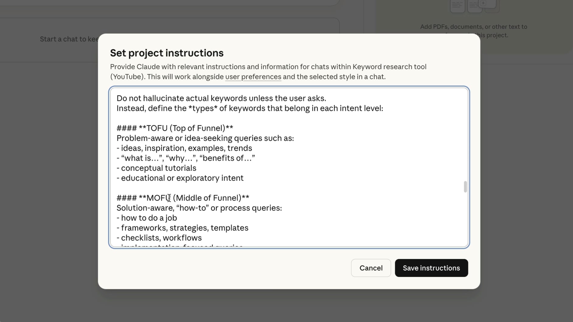 Claude Projects instructions