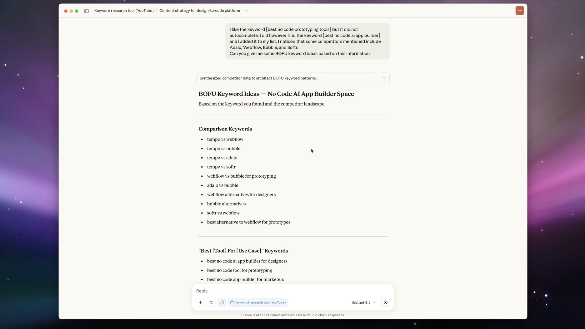 BOFU keyword recommendations from Claude