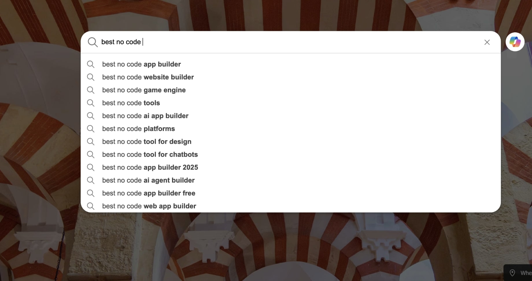 Bing autocomplete results