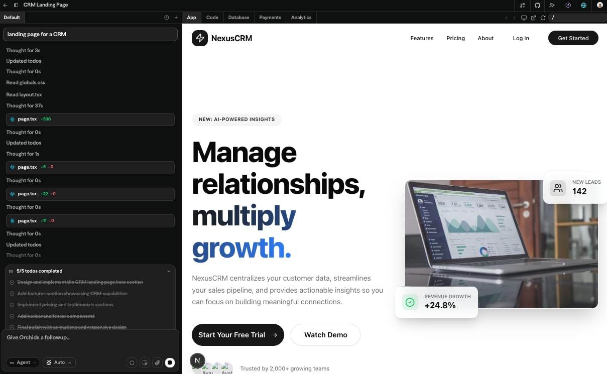 Orchids AI builder dashboard