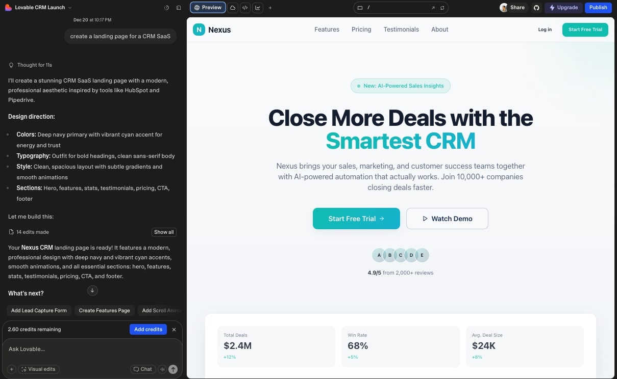 Lovable AI builder dashboard