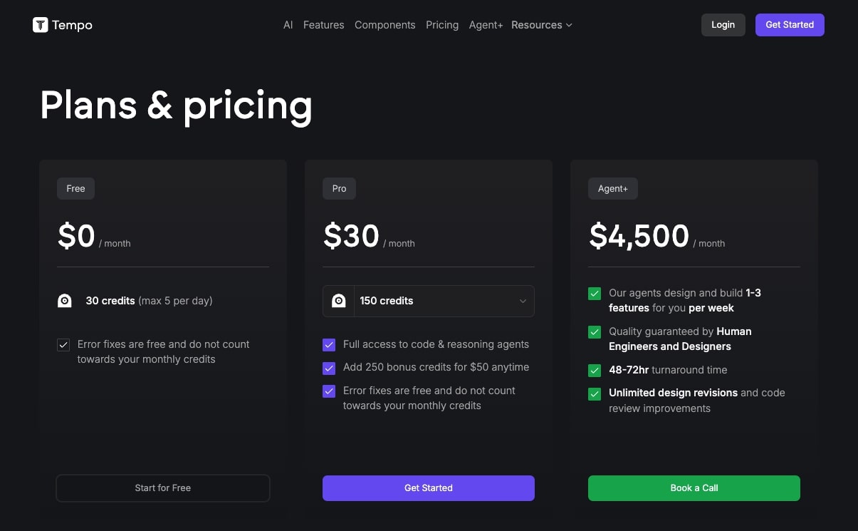 Tempo Labs pricing plans