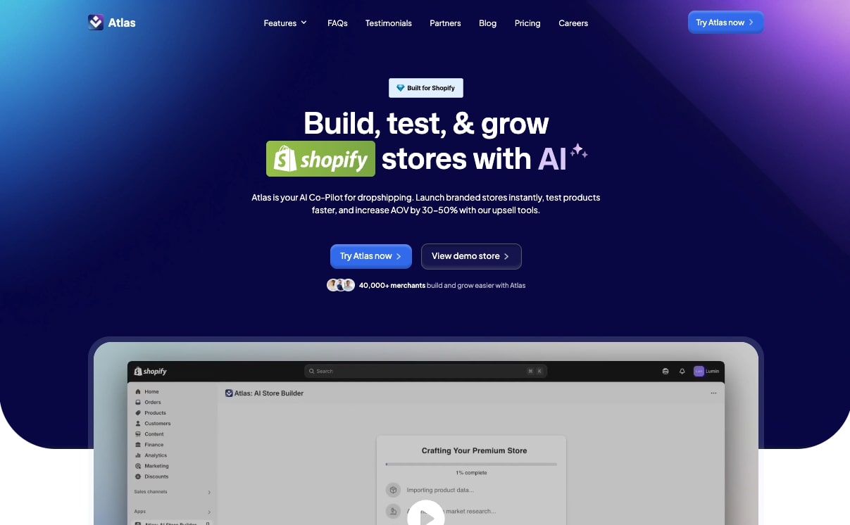 Atlas AI ecommerce website builder