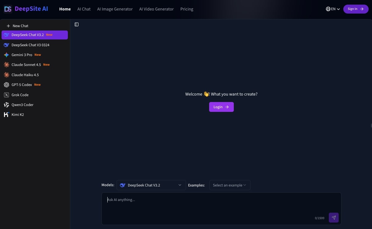 DeepSite AI website builder