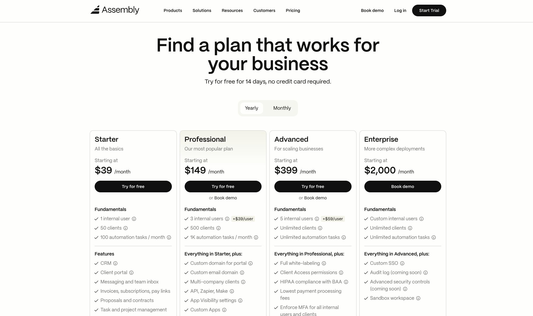 Assembly's pricing page