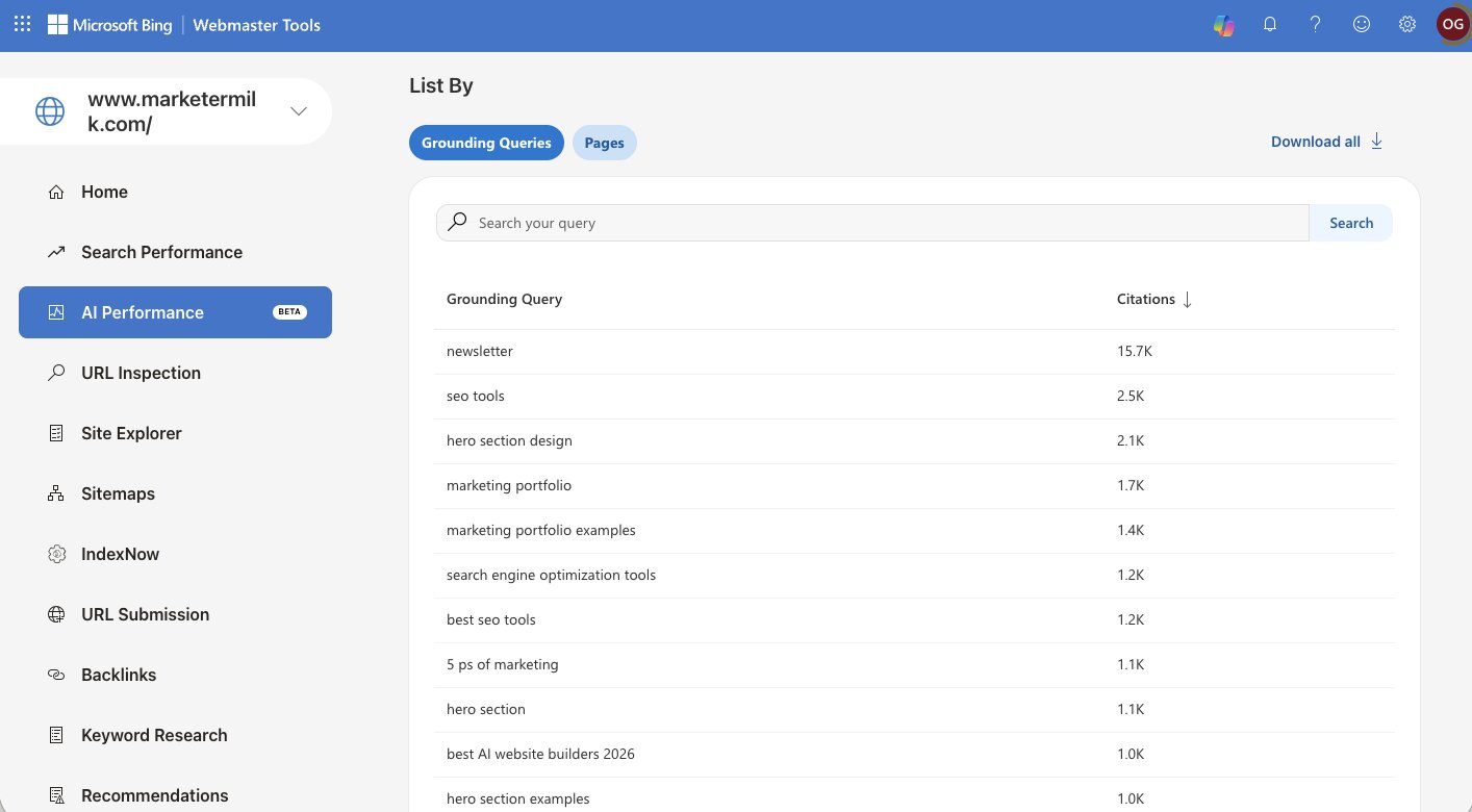 AI performance tracker in Bing Webmaster Tools