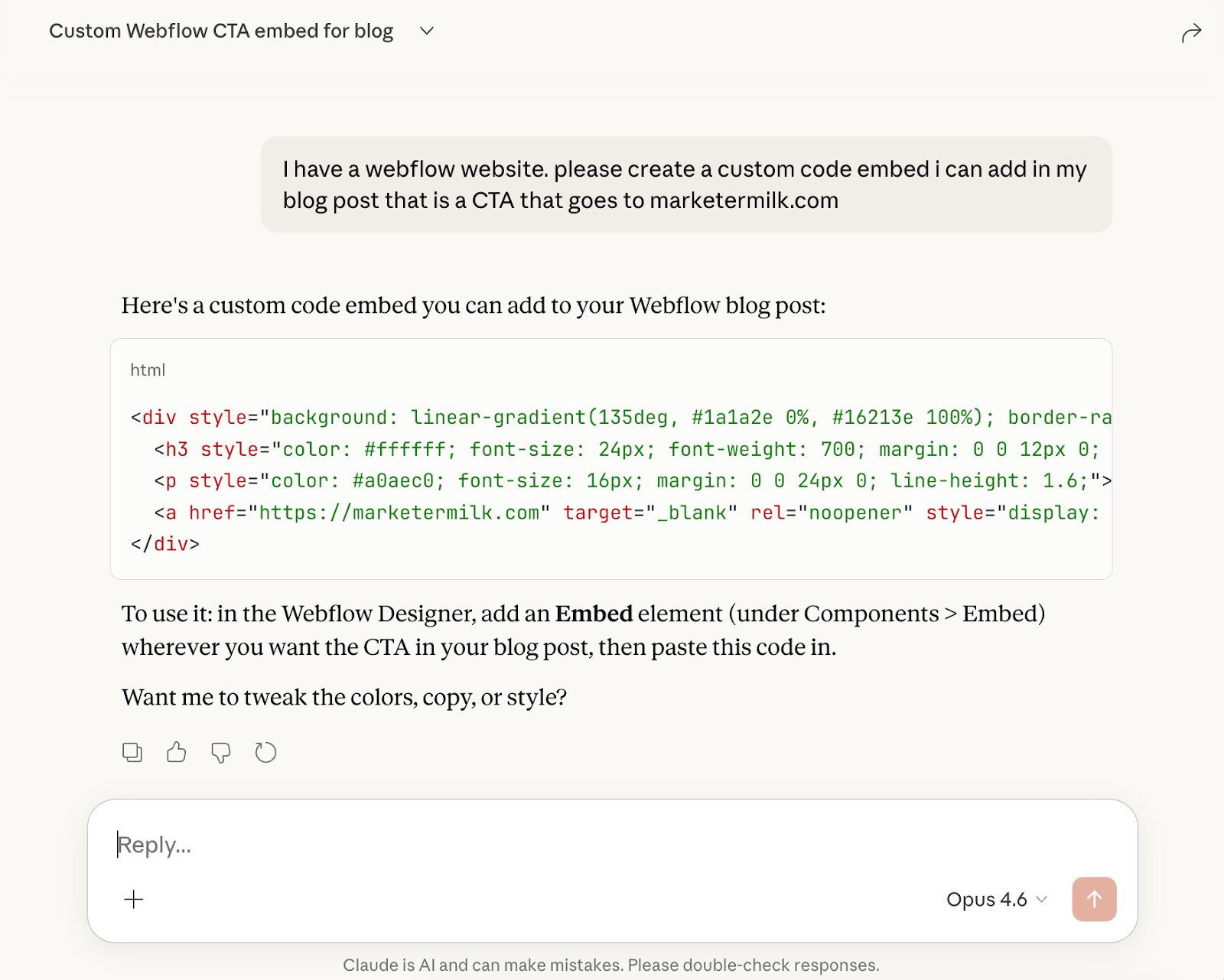 CTA creation with Claude Code