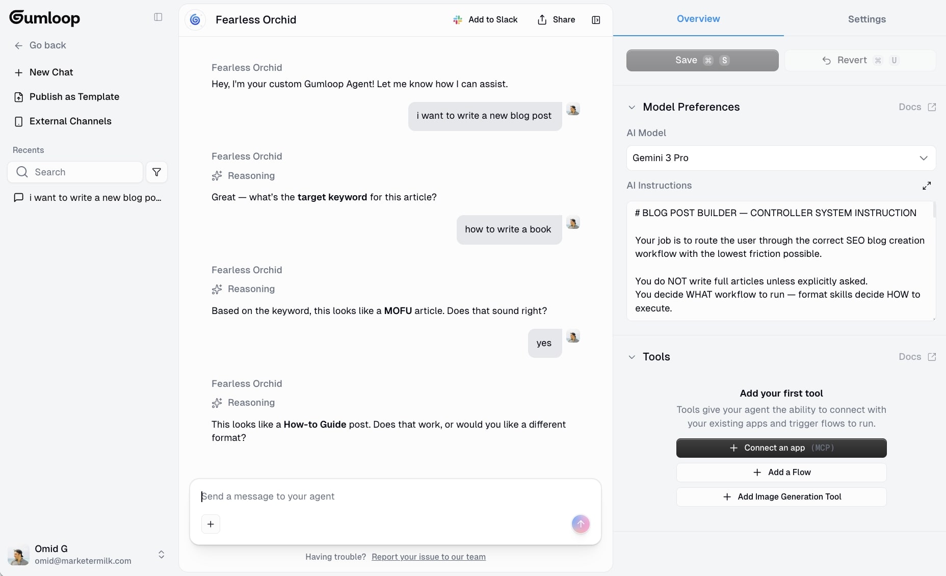 Blog post builder AI agent