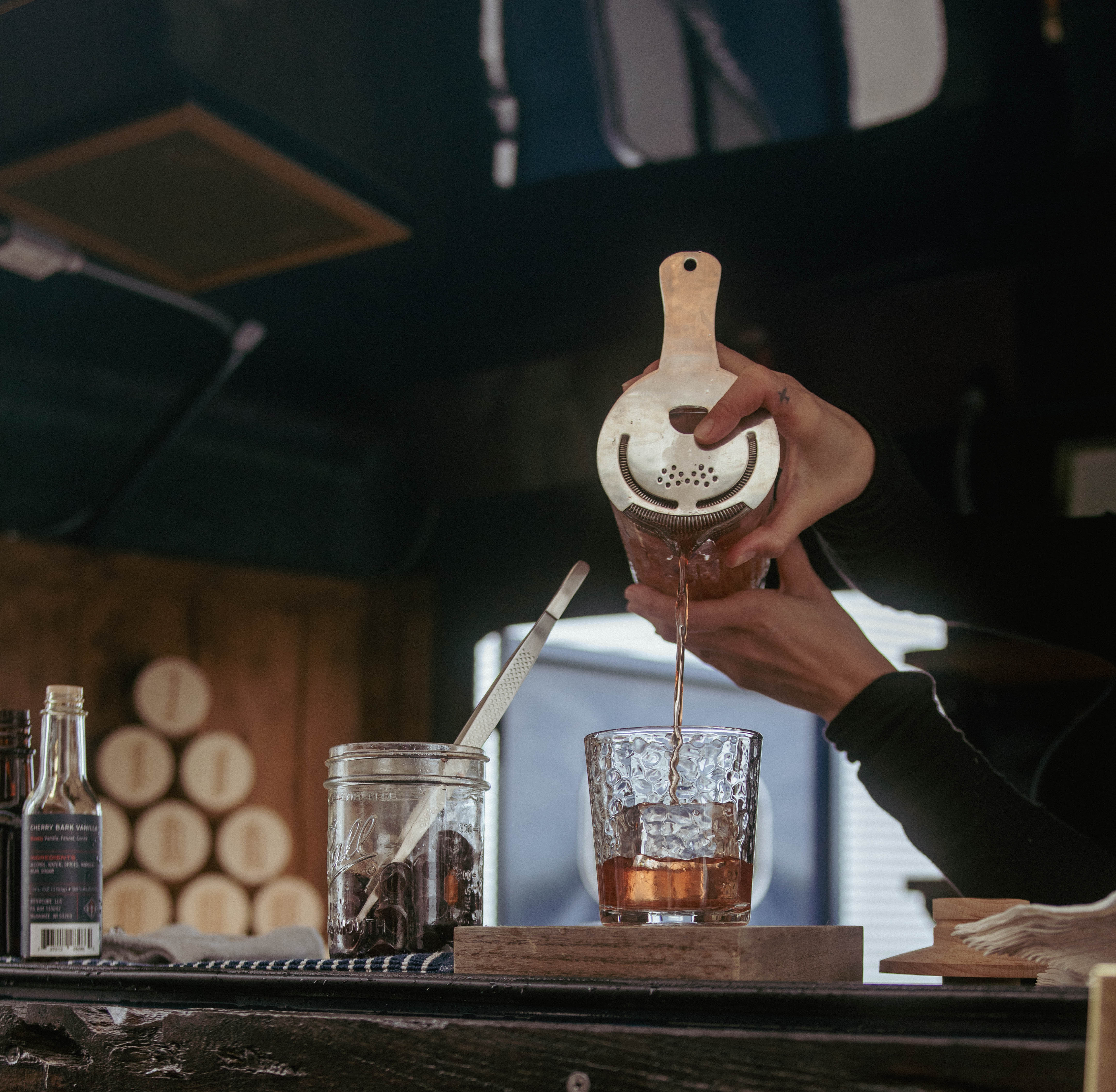 close up cocktail pour