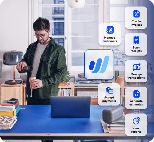 Wave customer standing near their laptop
