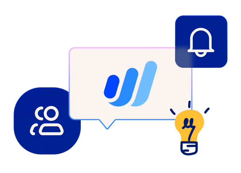 Wave Community Digest illustration featuring the Wave logo in a speech bubble, surrounded by community, notification, and idea icons representing product updates and customer feedback.