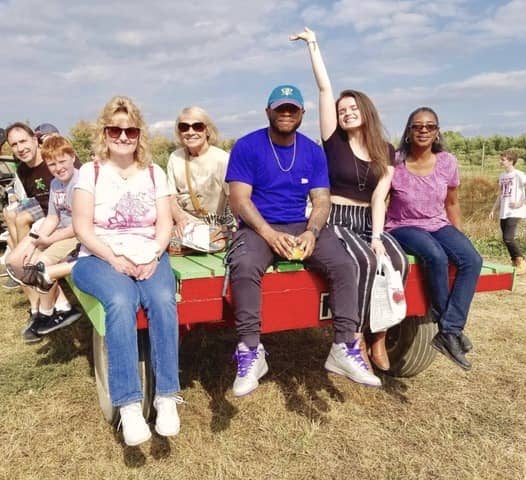 Apple Pickers on the wagon