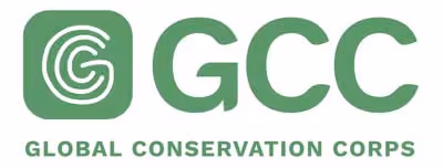 Green logo with stylized GCC letters and text Global Conservation Corps below.