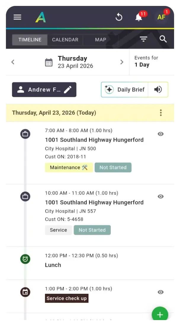 AroFlo Lightning component screenshot: JobReady