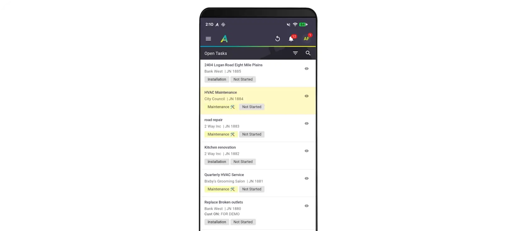 AroFlo Lightning component screenshot: GPS Time Tracking