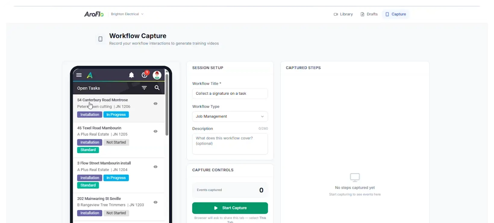 AroFlo Lightning component screenshot: FieldReady