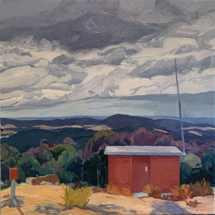 Rain passing, Red Brick Building, 2025, Oil on Canvas, 50 x 50cm