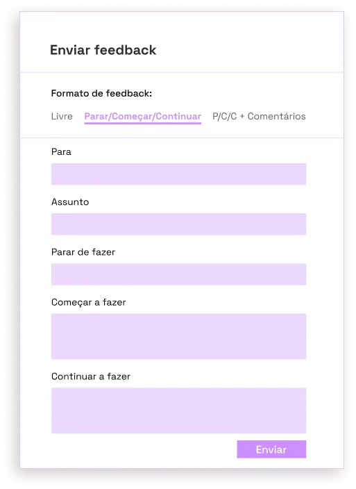 Pop-up de envio de feedback, permitindo anexar pontos positivos e pontos a melhorar, além de comentário detalhado