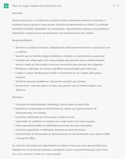 ChatGPT no RH: exemplo de comando para o ChatGPT com resultados que apoiam a área de RH.