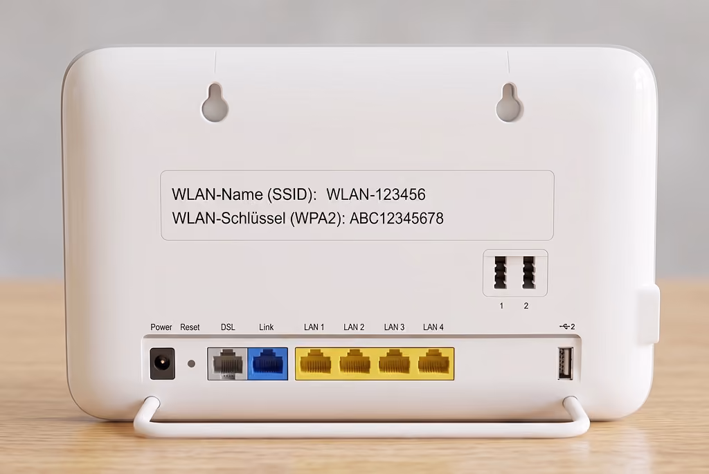 Aufkleber auf der Rückseite des Routers