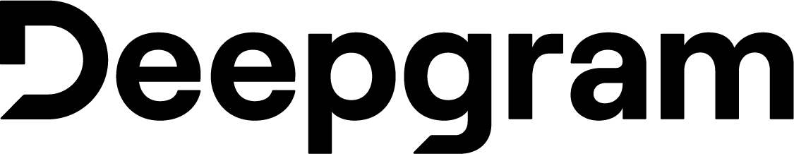 Deepgram logo with stylized 'D' and the word 'Deepgram' in lowercase letters.