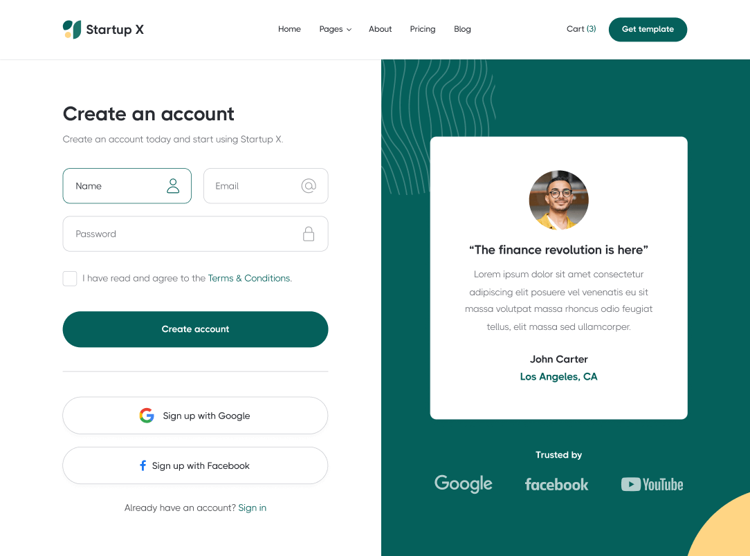 Create Account - Startup X Webflow Template