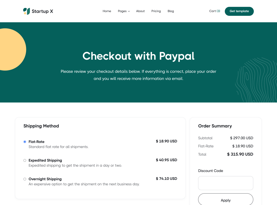Checkout - Startup X Webflow Template