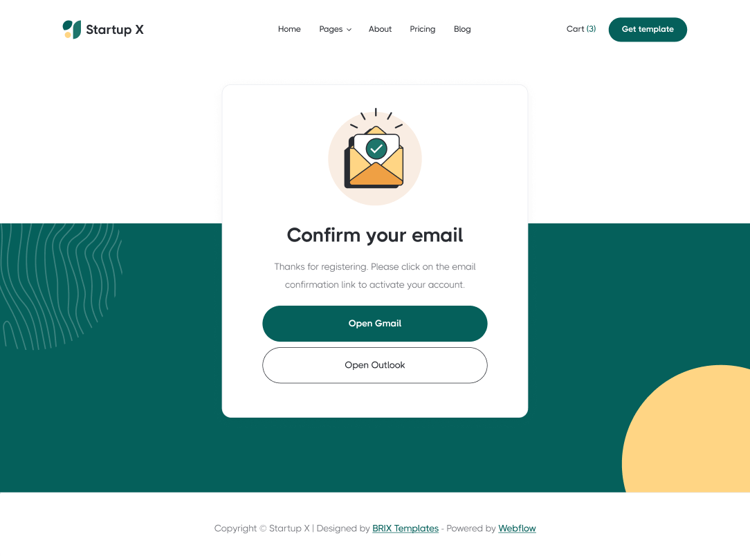 Confirm Email - Startup X Webflow Template