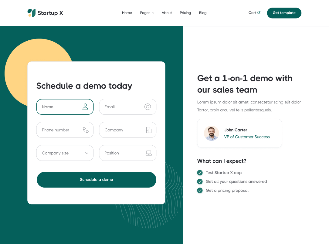 Request A Demo - Startup X Webflow Template