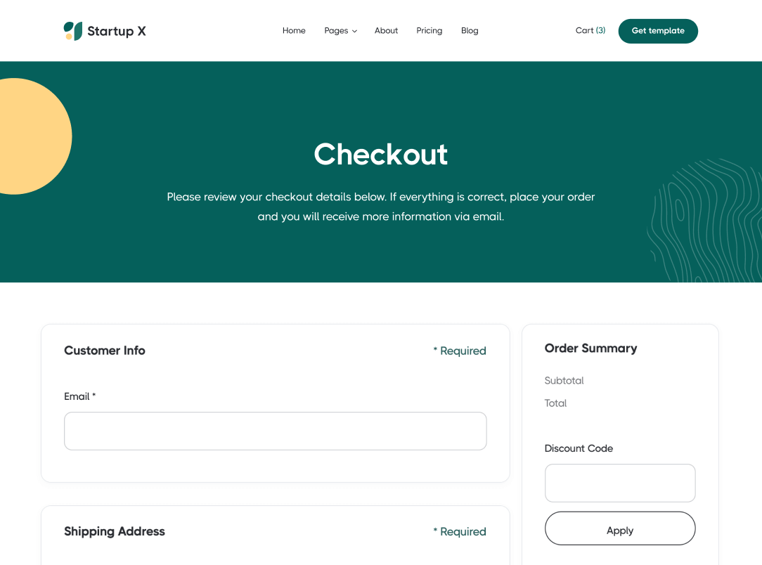 Checkout - Startup X Webflow Template