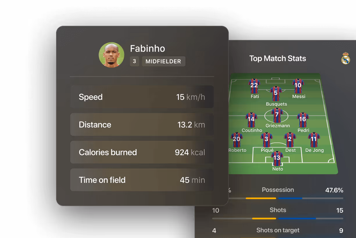 Streamlayer Fabinho stats UI.