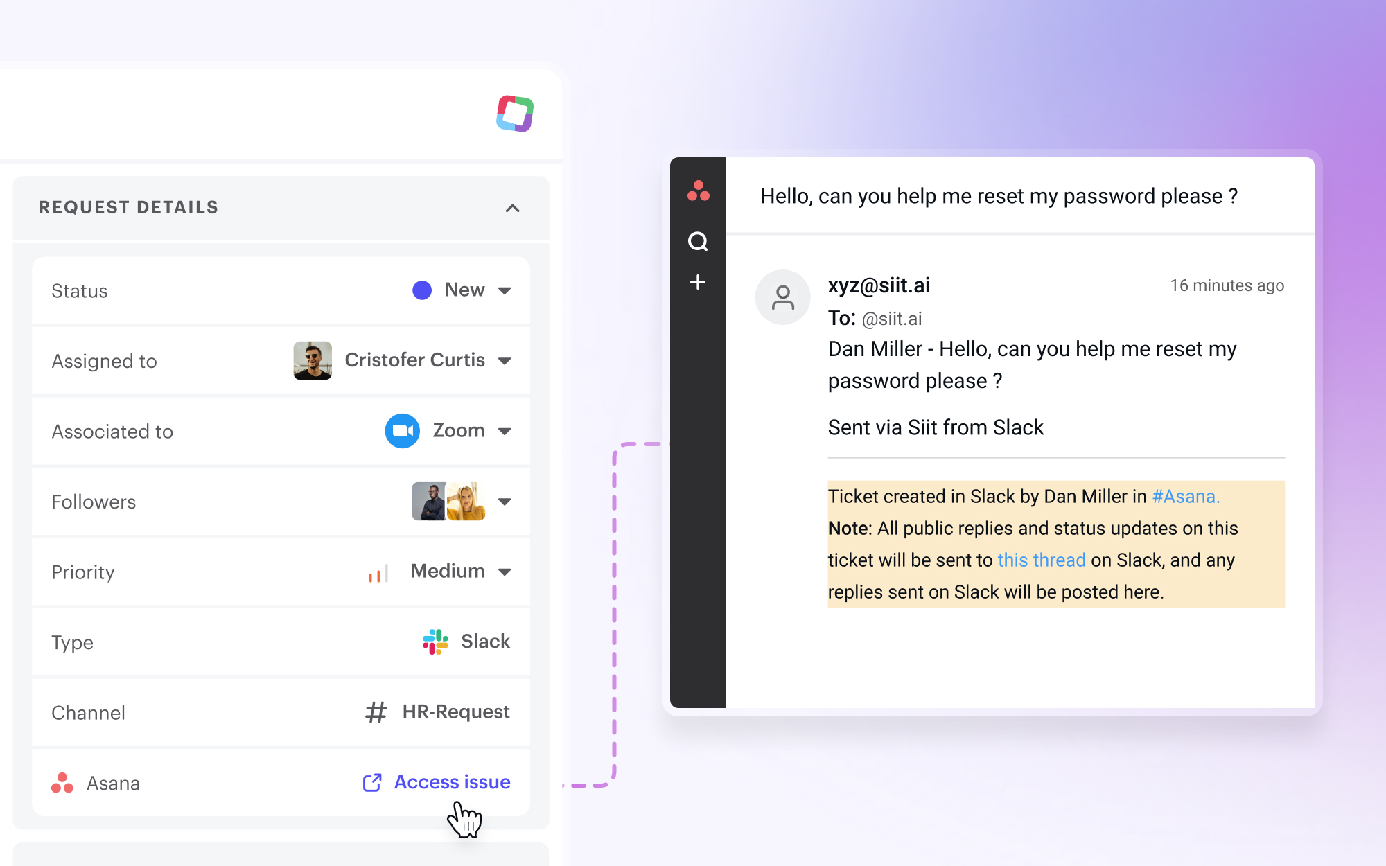 An image showing how Siit integrates with Asana