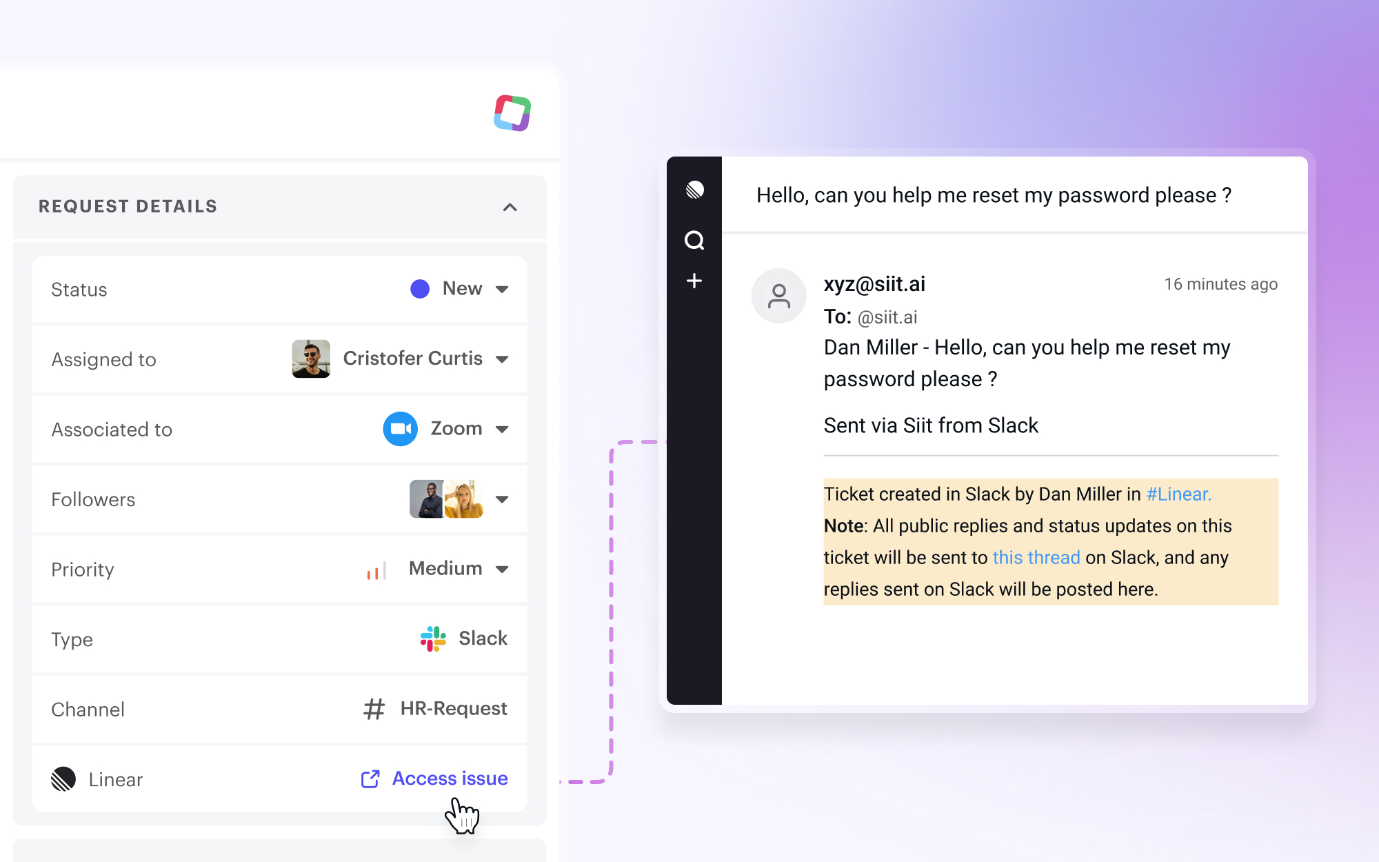 An image showing how Siit integrates with Linear