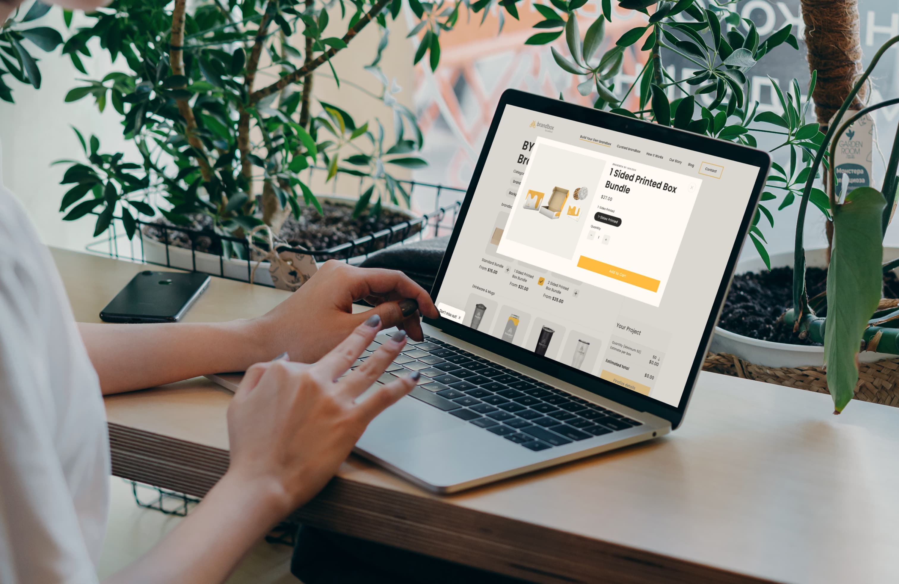 A Brandbox customer using a modal to add a bundle to cart, showcasing the site in use.
