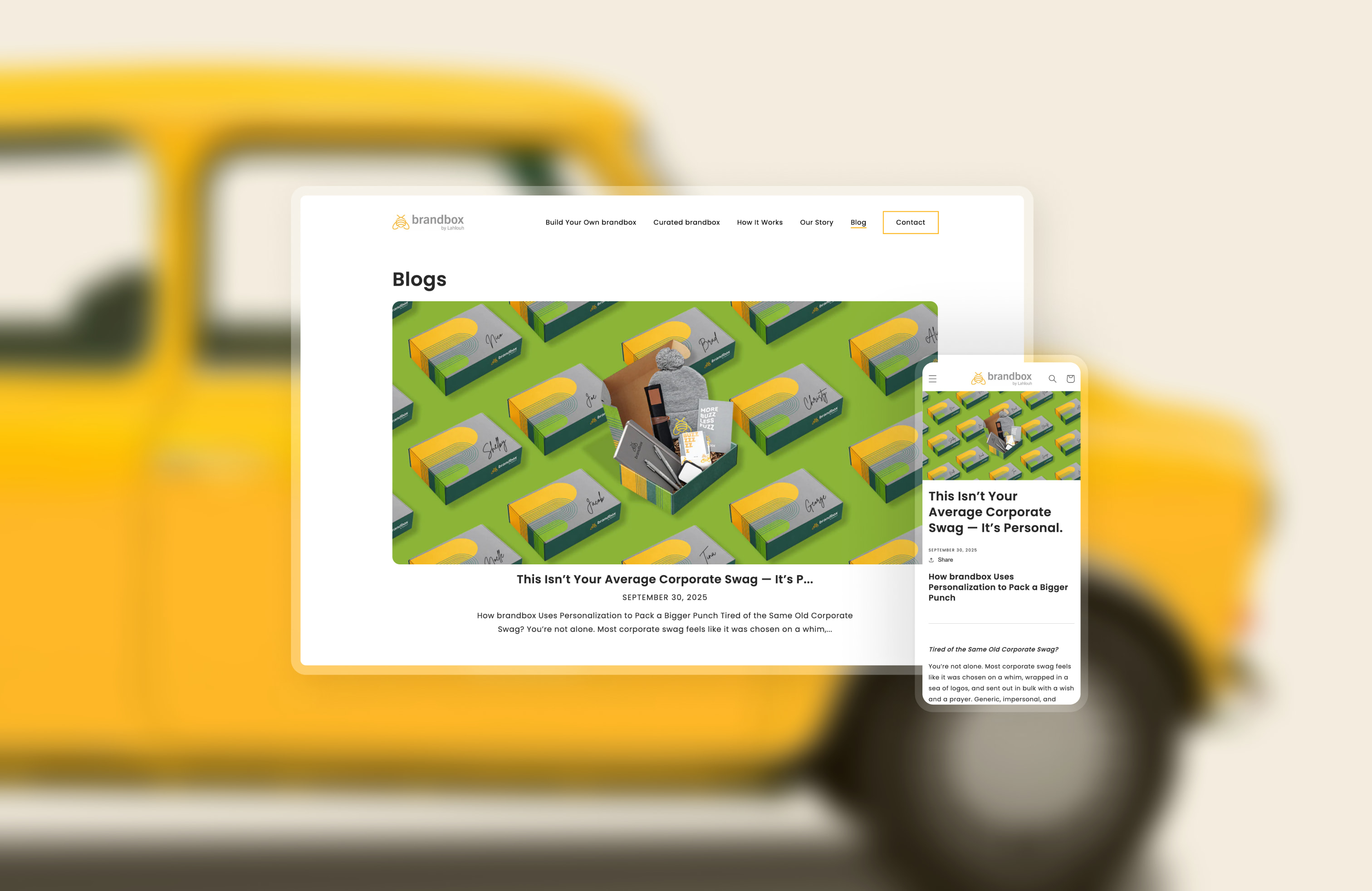 A brandbox blog post design with curated imagery displayed in both desktop and mobile views.