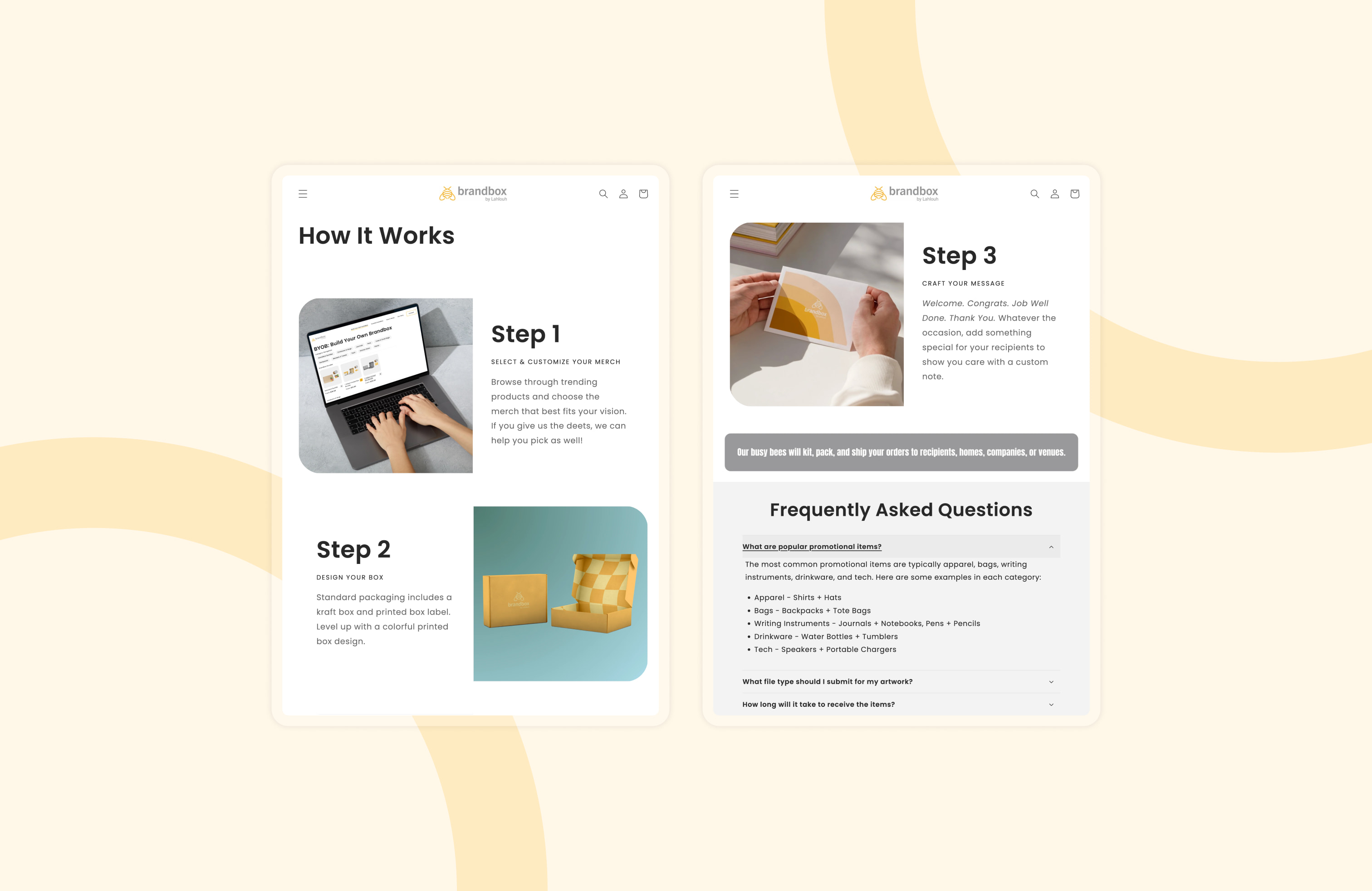 A step by step process design for the How It Works page.