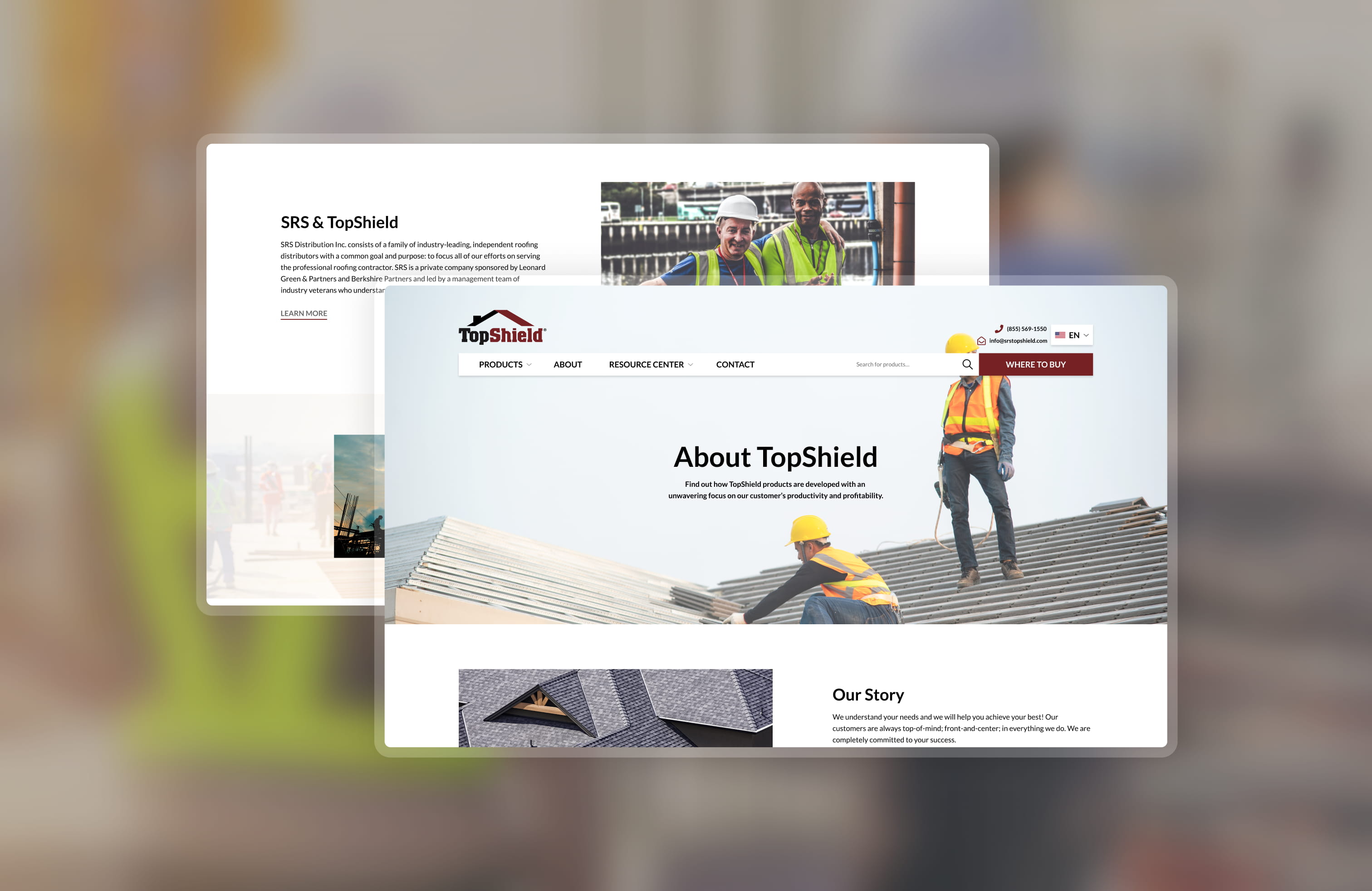 The TopShield About page with featured imagery and navigation.