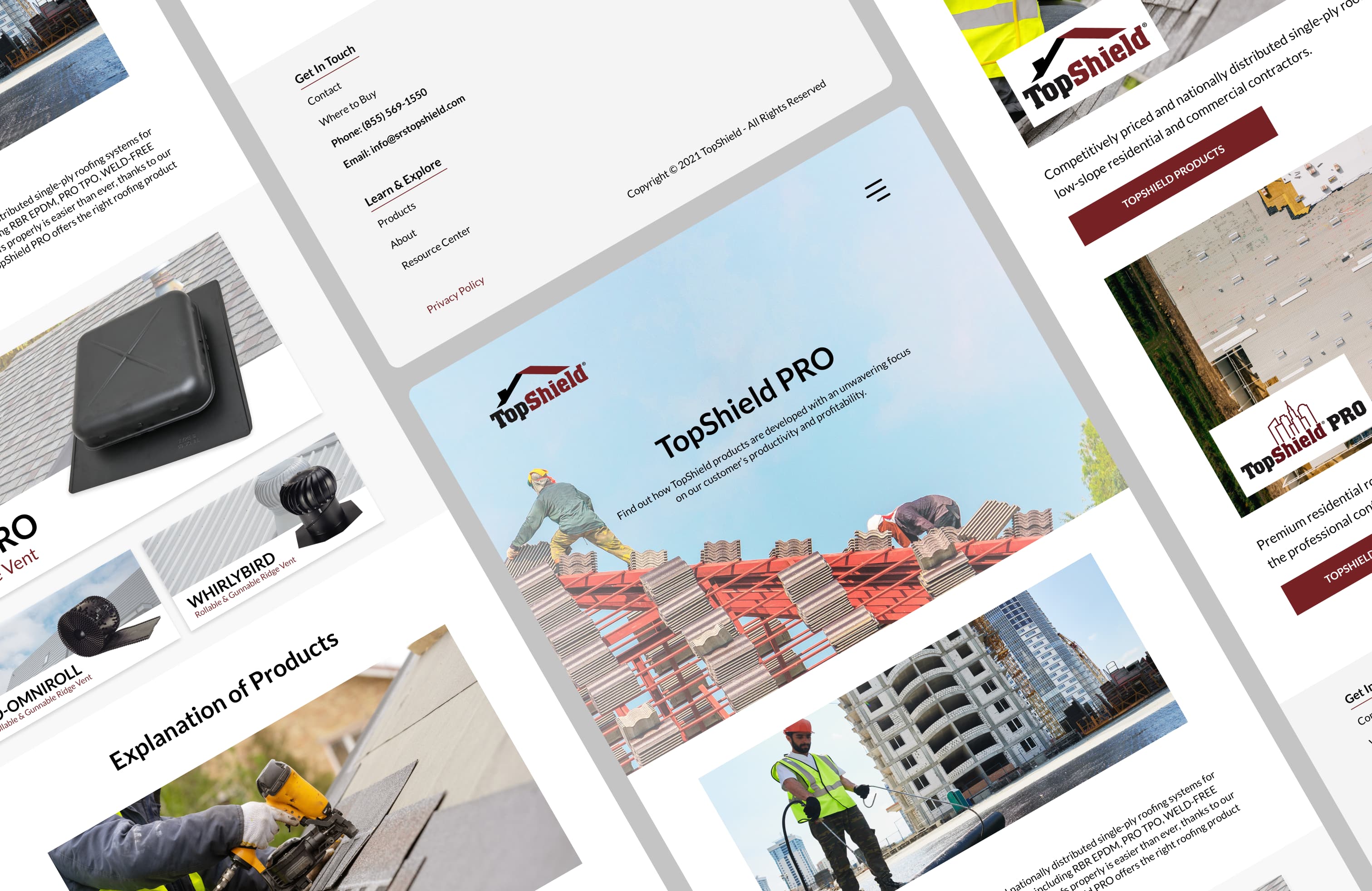 Snapshots from the TopShield Pro page featured in tablet view.