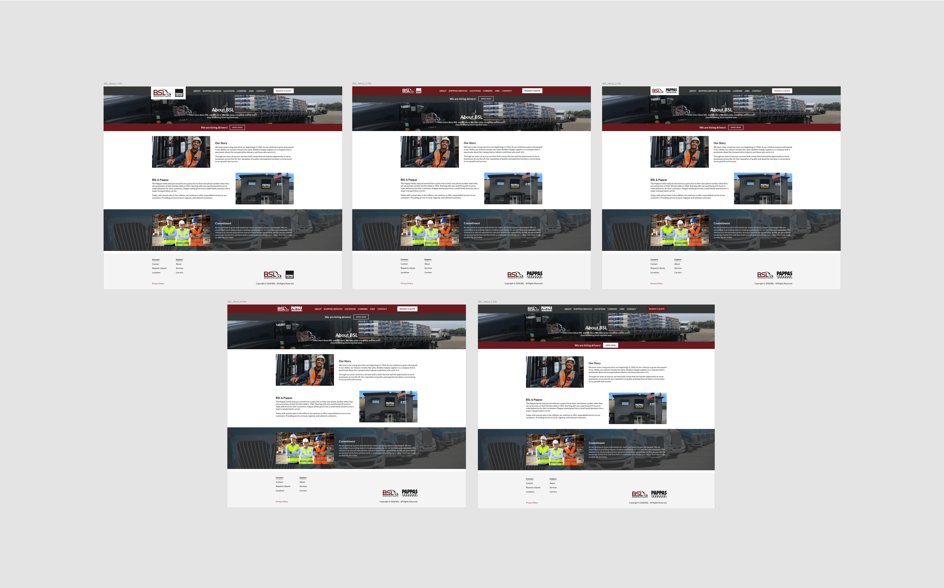 Variants for a navigation bar featuring a collab between BSL and Pappas.