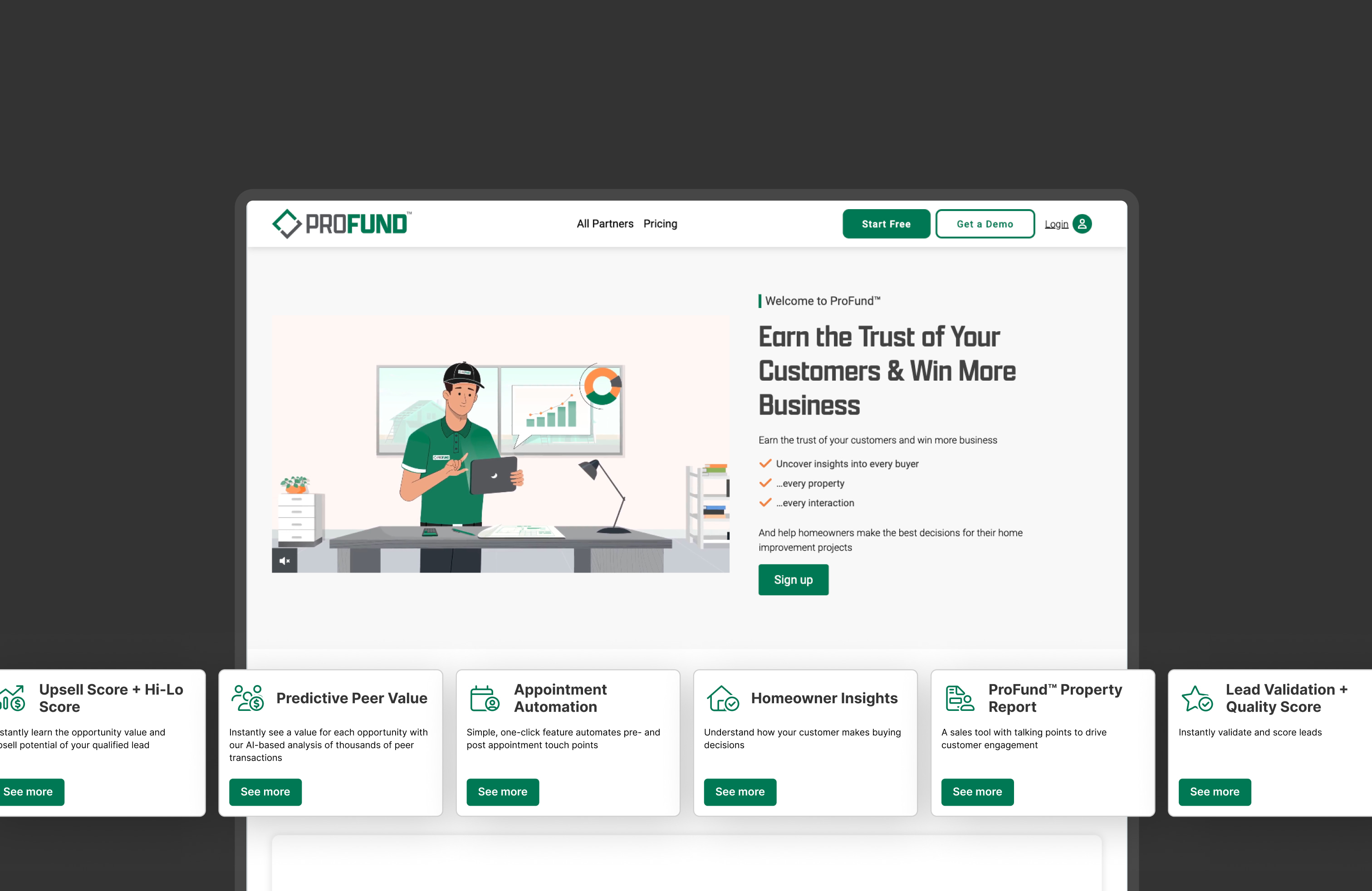 Homepage UI design for ProFund, a home improvement contractor site.