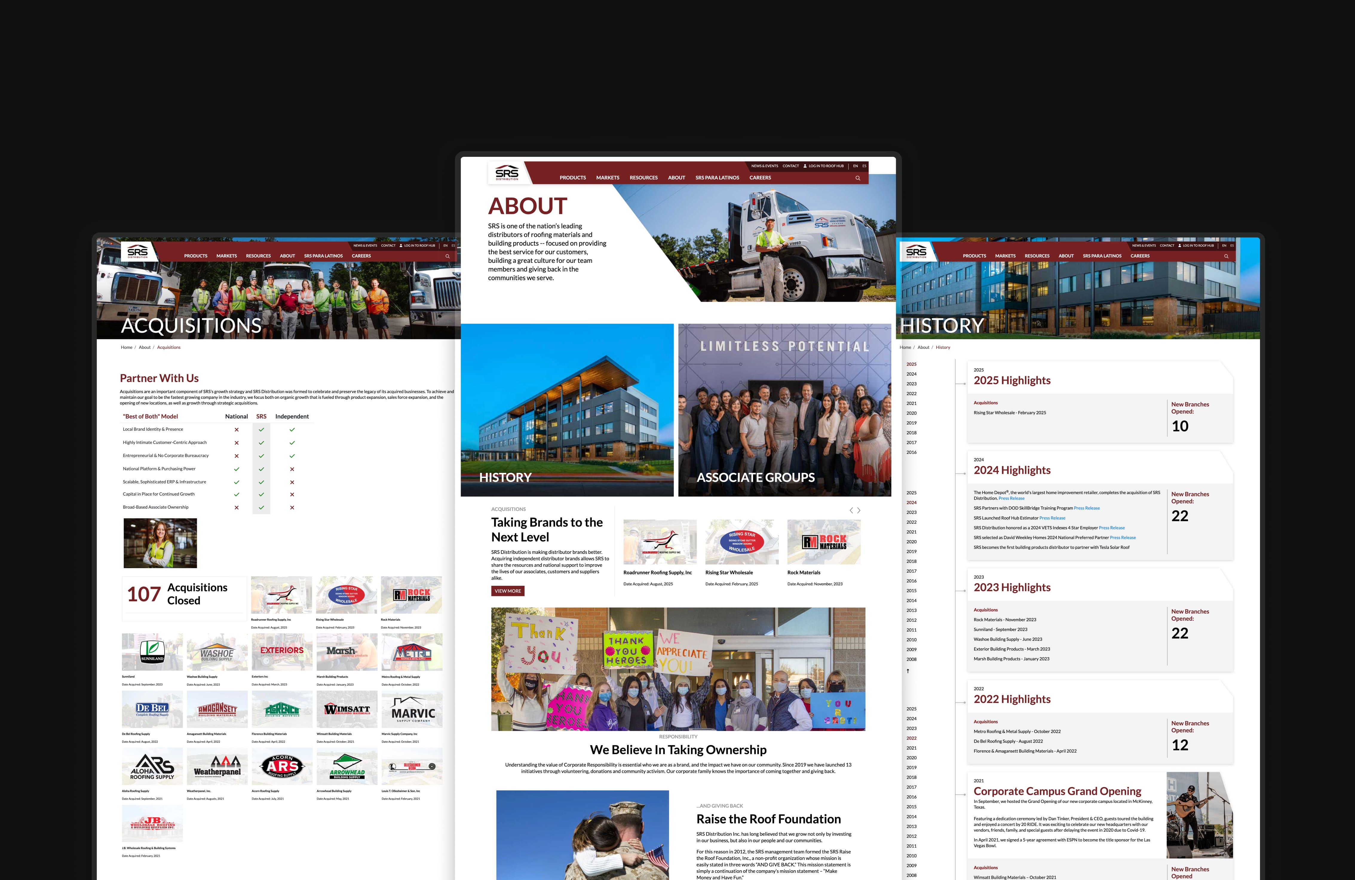 A collection of three standout SRS pages to showcase the overall look and feel of the site.