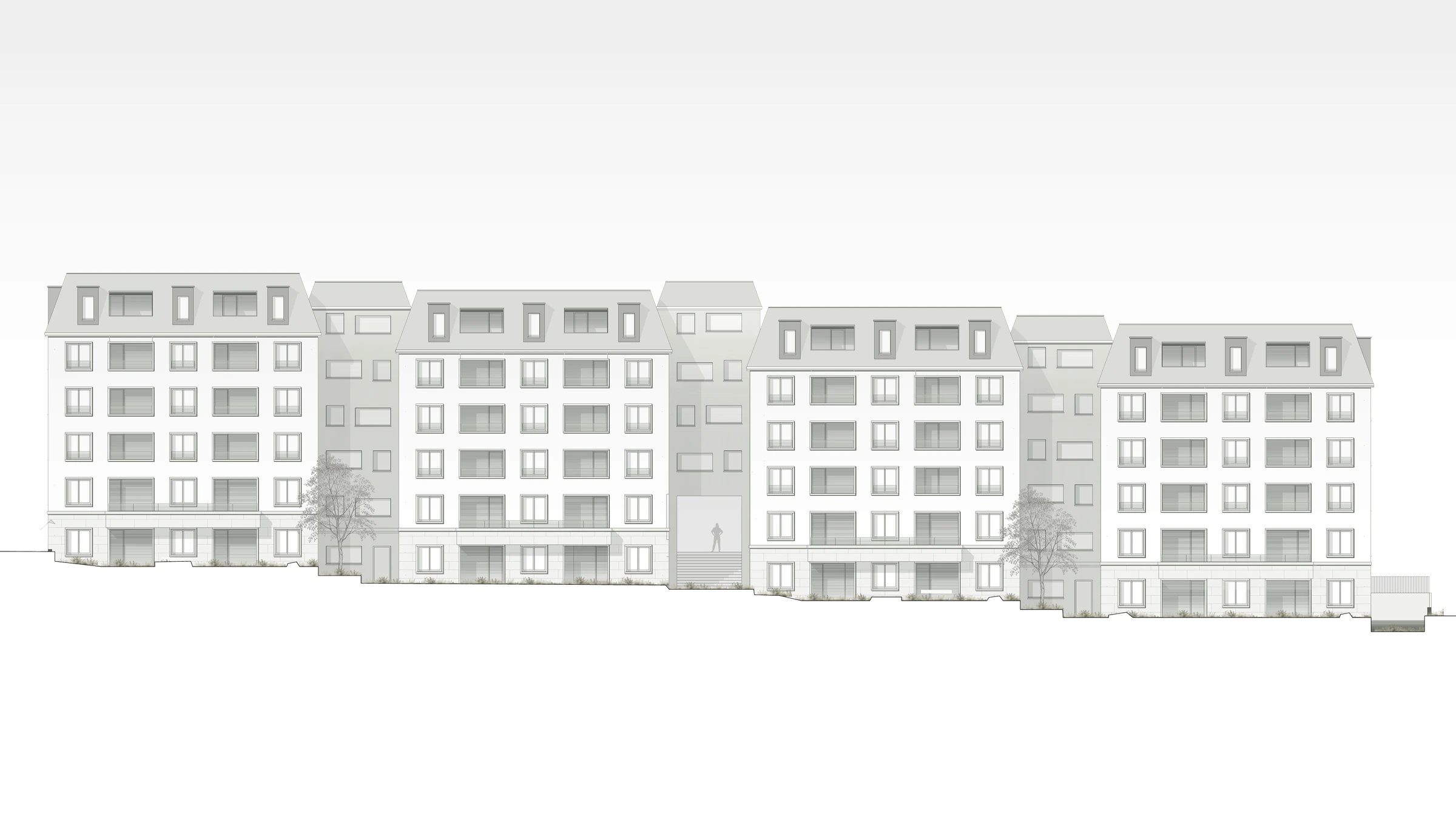 Überbauung Bahnhofstrasse: Südostfassade der Häuserzeile