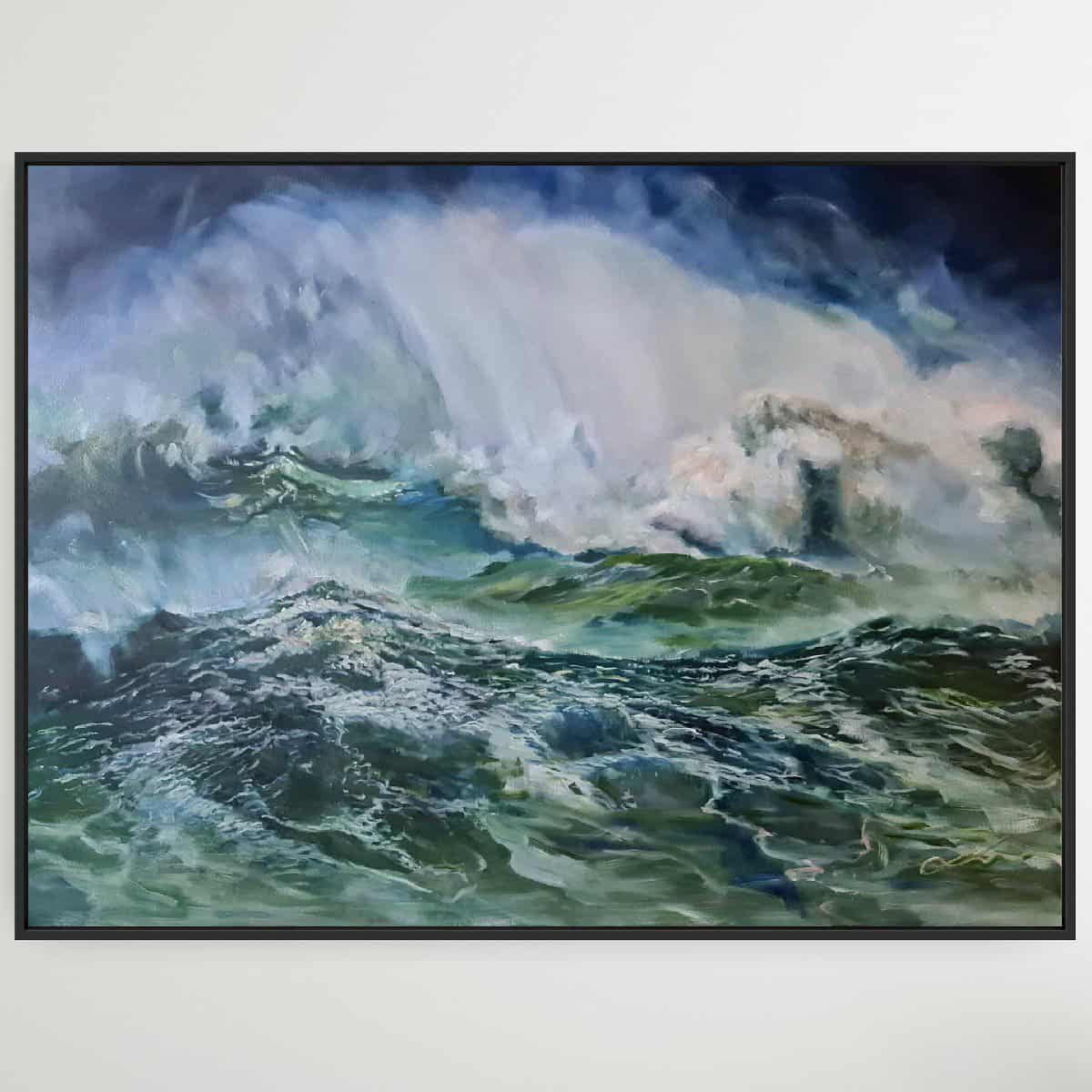 Oil on canvas, stretched and ready to hang. Signed on the front. This artwork comes with an external frame The ocean is deeply misunderstood (pun intended). It is a world unto itself. Just as you are. The deep power that is not of you and yet is, stirs within you. There are those who will seek to journey your currents. But they will misunderstand you. They already have. Your endless curiosity and desire to experience and understand all the facets of a new skill or mode of being or your spouse or even the concept of yourself will be interpreted as your thinking you know it all. Your striving for excellence in all things and in others will be seen as haughty. These same people will see pain and confusion as evil toxicity. There will be no compassion. They'll view expressed concern as character assassination. And you mustn't attempt to save it. Release their vessel from your waters.
Do you remember the story of the woman at the kitchen window complaining to her husband about the neighbours hanging dirty washing on their clothes line? Again and again she laughed at and scorned the other woman for failing to clean her clothes properly. Finally the day came when the neighbour hung her washing and it was clean! She called her husband over for a viewing. Look! She's finally worked out how to wash her clothes! I wonder what changed. He said, honey, I washed our windows.
And you know, so often that is all it really comes down to. One person can walk into a home and see it as beautiful, inviting, filled with its own set of familial complications and pressures, but still filled with love. Another will walk in and see a heavy evil.
One can see a photo of someone and think them terrified. Some months later when they've released their own terrors they look again and the the individual was simply donning an expression of curiosity.
I can feel you. I know you've released those terrors. You're forever growing, changing, moving. Your heart is pure and vibrant. It's an ocean inside of you. I can see it behind your eyes. Be. Be all that you were created to be. "Behind These Eyes"
Winsor and Newton Griffin Alkyd Oils on stretched canvas
AU$3990.00