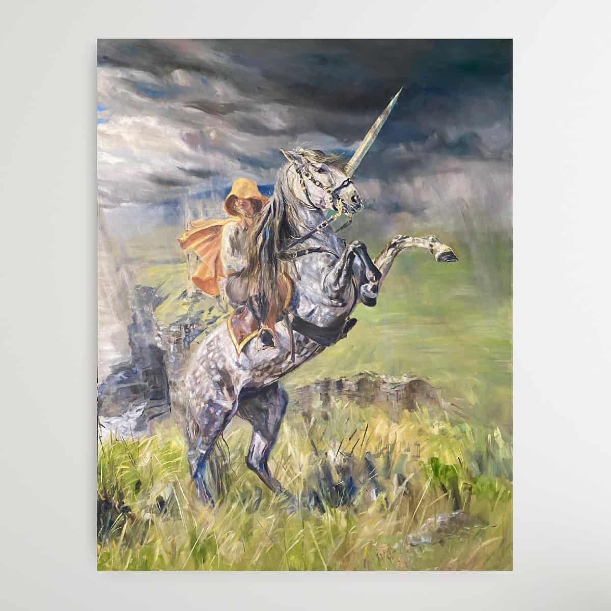 Raise Your Sword In The Storm by Jo S. Stacey "Raise Your Sword In The Storm"
Winsor And Newton Griffin Alkyd Oils on Belgian linen. This piece comes rolled in a protective tube. "Raise Your Sword In The Storm"
I modified this piece. I thought there was a part to be left blank, for the linen to speak of an imagining by itself. What I didn't realise was that something had to happen first, and then the rest of the piece would suddenly be spoken. I knew the title only today, but now as I write this I realise, the rest of the painting was revealed by fire, as all of us are if we are to realise our full potential.
Sure, this piece is about me, it's about my honey, but it's also about you, it's about the war on your senses that if it could, would entrap you within the cinema. It would have you believe the cinema was the world. Feed you in there, house you, comfort you.
Stand up.
Remember who you are. Remember whose you are. Look around, find your nearest isle and walk out. Break free from your self imposed limitations and the stronghold that the enemy would keep upon you if it could. Step out into the light.
Who were you meant to be? Who is little Grace? Who is little Nick, little Vicky, little Mark, little Vania, little Simon, little Jo? The original one. the innocent one. Whoever reads this, who needs this, these words are for you. Your name is written here. The little one within you is saying hey, please see me, I'm not a screw up, something happened to me! Please, I want to trust you to see me as I truly am, as I was made, and tell me it's OK, that I'm OK. I want to come out and be everything I was created to be.
Well I'm here to tell you. I'm here to welcome you out:
Hey...Hi there. Look at you, how beautiful you are. I know something happened. I know it wasn't you and it wasn't yours. It wasn't your malevolence, it wasn't your betrayal. I know that you are made of brilliance. You are good. You. Are. Good.
The thing that happened, the enemy meant it for harm, but you are God's property. You're going to come out of the fire with double. You've been given everything you need to meet your destiny.
Stand up in a holy power. Raise your sword in the storm. You are about to walk out of that fire without the smell of smoke.
"Raise Your Sword In The Storm"
Winsor and Newton Griffin Alkyd Oils on stretched Belgian Linen
1.85m x 1.45m